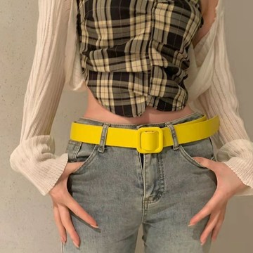 ❤️在臺好貨❤️黃色腰帶女韓版時尚ins風裝飾牛仔褲下架檸檬黃腰帶學生裝飾皮帶