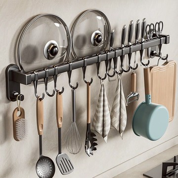 ❤️台灣現貨❤️吸盤廚房掛鉤 免打孔掛桿 置物架 廚具刀架 鏟子掛架 抹布置物架 壁掛排鉤 鍋鏟勺子刀收納架