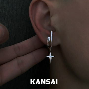 KANSAI掛耳四角星吊墜耳環ins個性小眾耳飾冷淡風潮無耳洞款耳夾