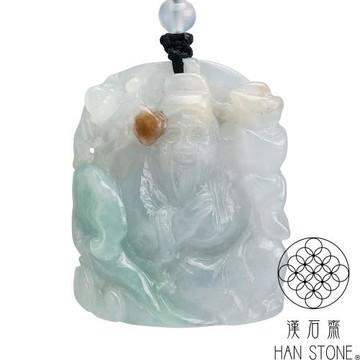 【漢石齋】天然翡翠A貨 土地公玉佩吊墜 冰種三彩(36*44*10mm)