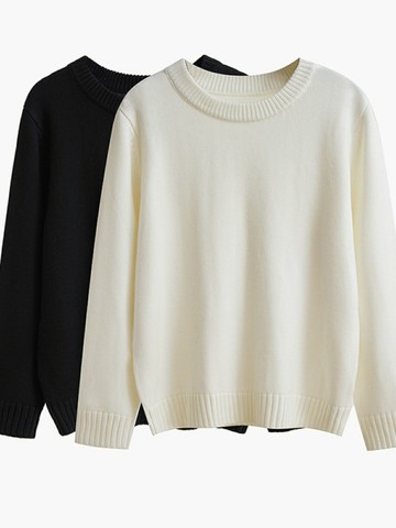 【重工五針】秋冬圓領毛衣女加厚寬松長袖羊毛袖針織打底衫