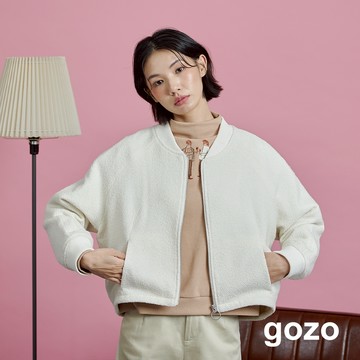 【gozo】羊毛毛料棒球領拉鍊外套(黑色/白色_F) | 女裝 V領 百搭 羊毛