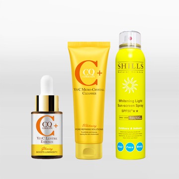 【抗曬專家】CQ思珂 搖搖維他命C亮白雙精萃+維他命C微晶洗面乳+SHILLS很耐曬防曬冰鎮噴霧(180ml)*1