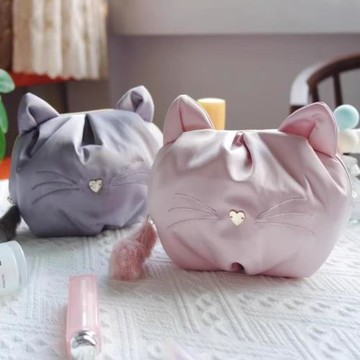 ins可愛貓貓迷你化妝包圓形小號手拿包 便攜隨身口紅化妝品收納包