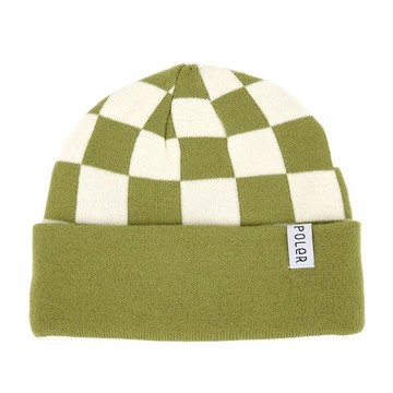 POLER CHECKER KNIT BEANIE 格紋針織帽 夾標 沼綠