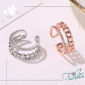 iSFairytale任選 伊飾童話 雙層麻花 韓風水鑽彈性開口戒指 2色可選