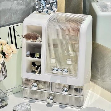 ins風化妝品收納盒抽屜式桌面防塵梳妝盒家用多功能護膚品置物架