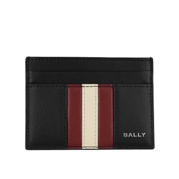 BALLY Mythos 再生皮革紅白條紋卡片夾/名片夾(黑色)