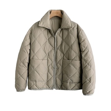 [米蘭精品] 真羽絨90%鵝絨羽絨外套羽絨衣夾克-保暖輕薄菱格翻領女外套2色74ia9