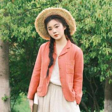 昔語 高顏值14色織亞麻西裝短外套女24春季爆款翻駁領小個子 C735