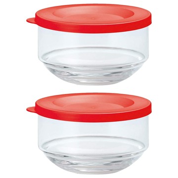 TOYO-SASAKI GLASS 東洋佐佐木 玻璃儲藏容器 10.1 × 6.1cm 紅色  360ml  2個