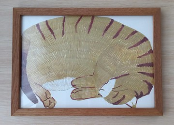 插圖 Nekobiyori（貓的節日） 棕色虎斑貓 木製畫框 免運 日式掛畫