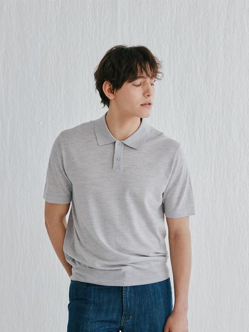 100% Wool Polo Shirt Pullover Sweater [Light Grey] (M52MPU022LG)