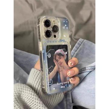 涂鴉小熊相框卡包三星s24ultra手機殼硅膠透明s23/s22+可愛s21插卡s20男女note20新款全包a54a53a52a34防摔