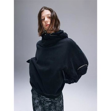 4Tra 22AW 水洗做舊收納半高領衛衣小眾設計感破壞連帽衫