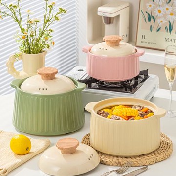 奶油風砂鍋家用耐高溫燉鍋石鍋陶瓷煲湯鍋砂鍋湯煲燃氣煤氣灶好看