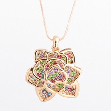 鑲鑽項鍊 毛衣鍊-時尚精美彩色花朵生日情人節禮物女飾品4色73gc41【獨家進口】【米蘭精品】