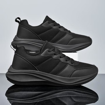 網面透氣男士綜合訓練鞋馬拉松男鞋運動鞋減震慢跑鞋黑色厚底室內