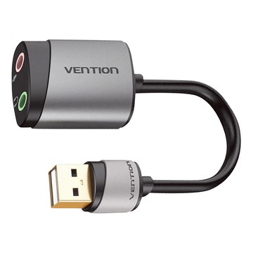 VEnTIOn 威迅 CDK系列 USB轉3.5mm 音頻轉換器 - 線長0.15m USB2.0 A公轉3.5mm母  耳麥分離雙孔款 灰色  1條
