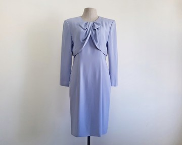 復古藍灰鉛筆裙 女款 聚酯纖維 長袖 及膝 XS