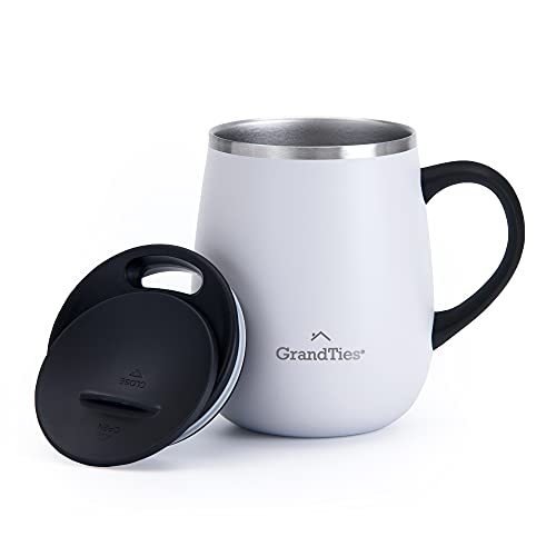 Grandties Insulated Coffee Mug with Handle Sliding Lid for Splash-Proof