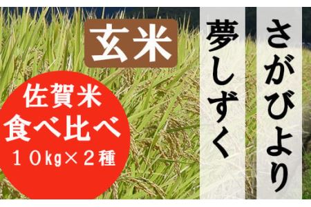 鹿島市産さがびより・夢しずく　玄米２０ｋｇ（１０ｋｇ×2種）お米マイスター厳選！ D-35