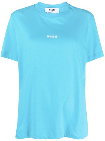 MSGM - logo-print cotton T-shirt - women - Cotton - XS - Blue