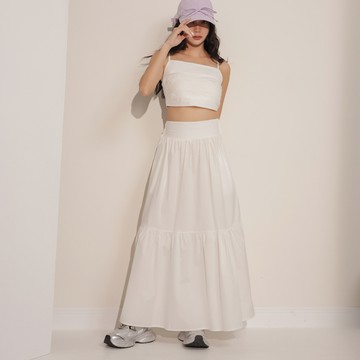 度假風背心+傘裙套裝-白【KT24472】