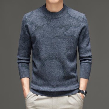 秋冬季休閑男士圓領純羊毛針織衫中青年韓版男裝寬松加厚保暖毛衣