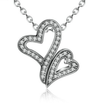 925純銀項鍊鑲鑽吊墜-優雅氣質雙心一款多帶女飾品73og30【獨家進口】【米蘭精品】