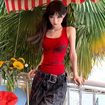 ♡ 𝑪𝒉𝒊𝒄 𝒖 ♡純慾風辣妹複古個性印花吊帶背心夏季美式新款修身顯瘦外穿上衣女