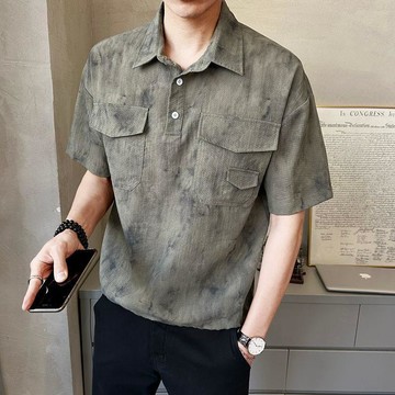 質量超好！高級新款短袖男士襯衣夏季時尚潮牌半袖薄款寬鬆休閒潮流襯衫 短袖上衣 翻領T恤 寬鬆 時尚 男生上衣 夏季薄款T