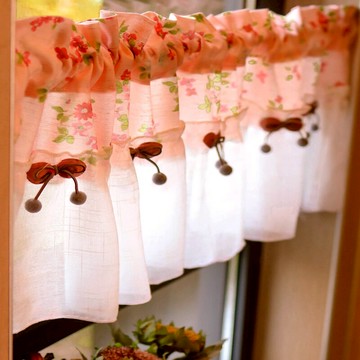 韓式田園碎花棉麻拼接紗廚房短簾免打孔小窗戶窗簾咖啡簾隔斷遮擋