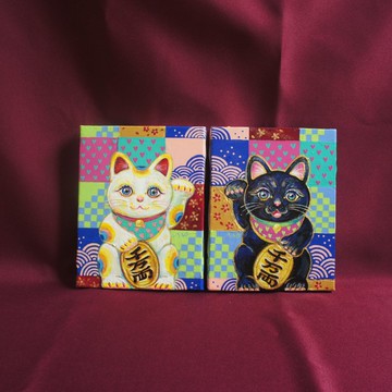 【Only One 原創畫作】招財貓 2件組 白色 / 黑色 產地 日本