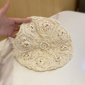 日系薄款鏤空手工勾花貝雷帽女針織網紅時尚立體花朵包頭帽蓓蕾帽