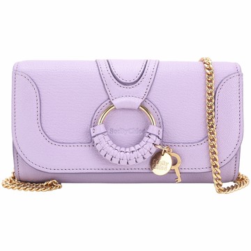 SEE BY CHLOE HANA 燙金字母編織環山羊皮鍊帶皮夾/斜背包(丁香紫)