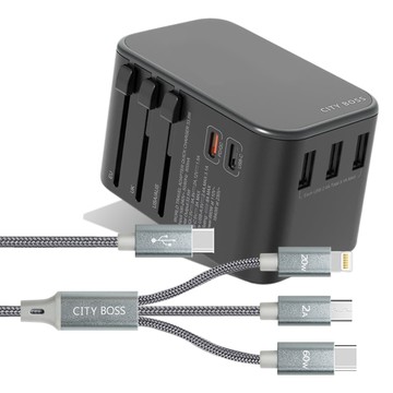 CITY BOSS +TypeC 1對3 PD快速閃充線三合一(120cm灰)