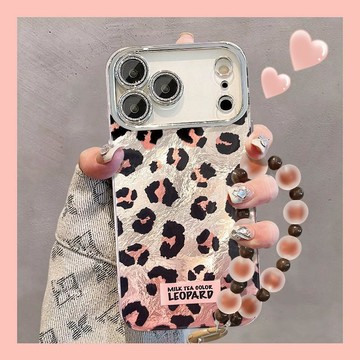 復古豹紋手鍊適用蘋果17promax手機殼iphone15冰川紋16鏡頭膜14女