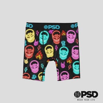 【PSD Underwear 官方旗艦店】RECREATION- 男童平口四角褲-霓虹骷髏頭-黑色
