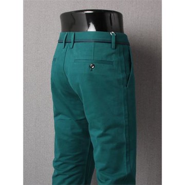 秋季男士休閑褲100%純棉中腰免燙修身商務直筒百搭全棉墨綠色長褲