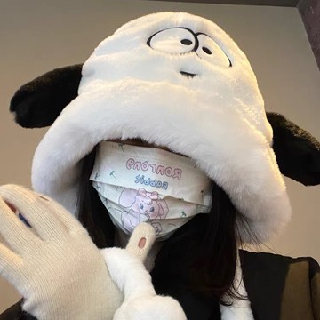 「小確幸 新品首賣」韓版秋冬雷鋒帽 飛行帽 秋冬護耳帽 加絨保暖包頭帽 顯臉小飛行員帽子 可愛卡通小狗毛絨帽子女秋冬