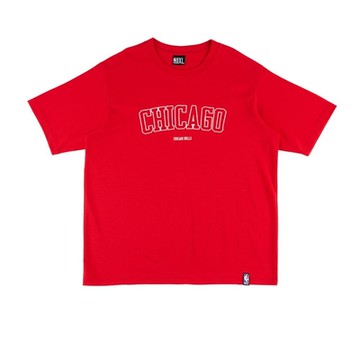 NBA 基本版 隊名刺繡 圓領 短袖上衣 公牛隊-紅-3255100642