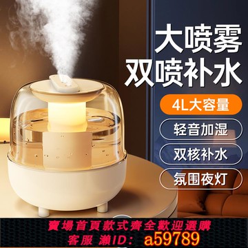 【台灣公司 可打統編】【2025新款】4L加濕器雙噴家用輕音便攜辦公室桌面迷你空氣凈化器學生宿舍補水孕婦嬰兒臥室空調房保濕大霧