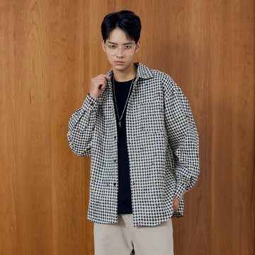 LAKING_彩色潑漆細格紋長襯