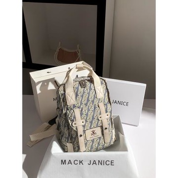 MackJanice中式復古鏈條印花雙肩包2024新款時尚潮流學生雙肩背包