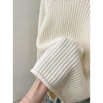 寬松圓領套頭毛衣女秋冬2025卷邊新款設計感別致針織衫長袖上衣