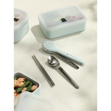 藍蓮花便攜餐具套裝不銹鋼筷子勺子三件套收納盒上班外帶飯盒便當