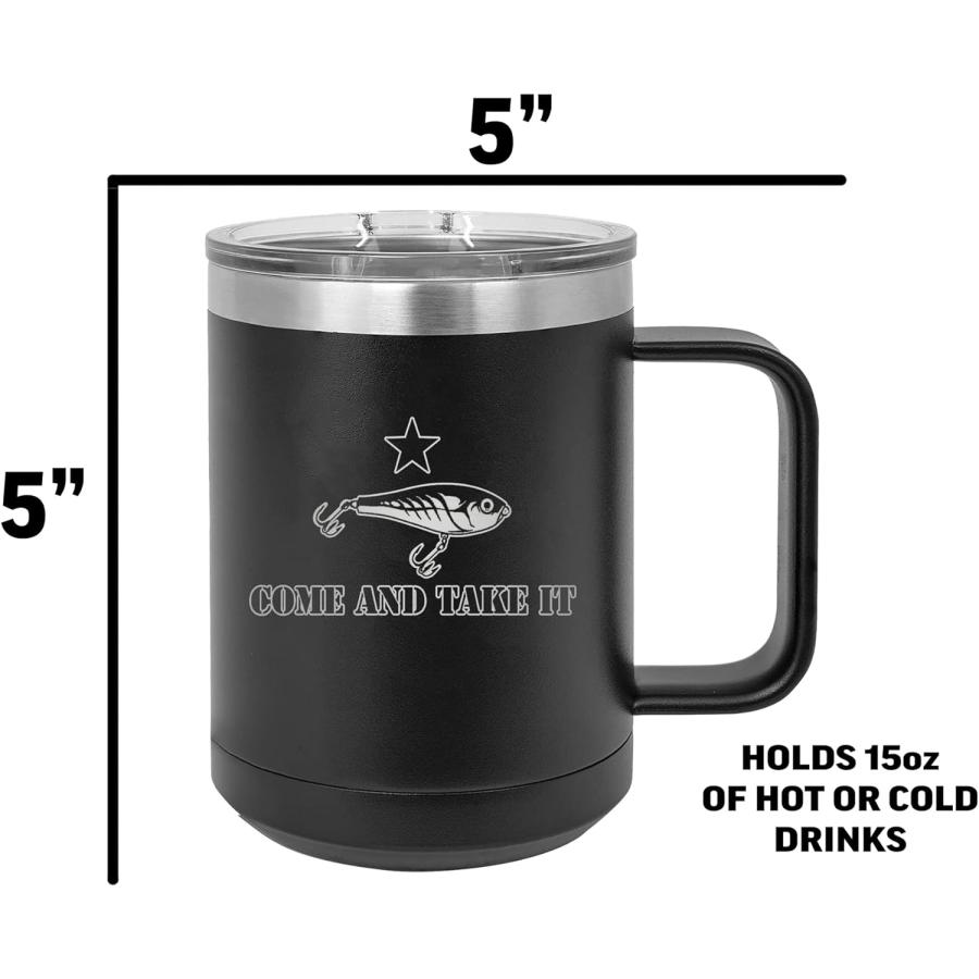 Rogue River Tactical Funny Fishing Come Take It F Lure Heavy Duty Stainless Steel Black Coffee Mug Tumbler With Lid Novelty Cup Great Gift Idea For