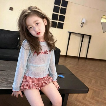🍭臺灣出貨🍭女童新款夏季女孩分體游泳沙灘防曬海邊度假風玩水三件套泳裝  兒童泳衣 兒童泳裝 泳衣 兒童 小孩泳衣