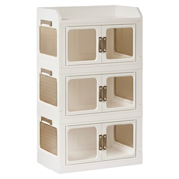 摺疊層櫃 3層 65cm面寬 240L  白色 + 透明色  1個